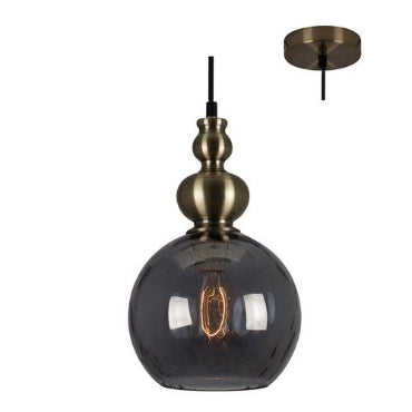 Eurolux P916SM Victoria Pendant E27 40W Antique Brass/Smokey-Mr Smart Lighting Company.