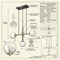 Eurolux Paz 3 LT Pendant Black/ White/Brushed Brass-P1352-Product dimensions/Drawing-Mr Smart Lighting Company.