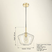 Eurolux Vetra 2 Pendant Gold E27 1x40w-P136-Modern product dimensions-Mr Smart Lighting Company
