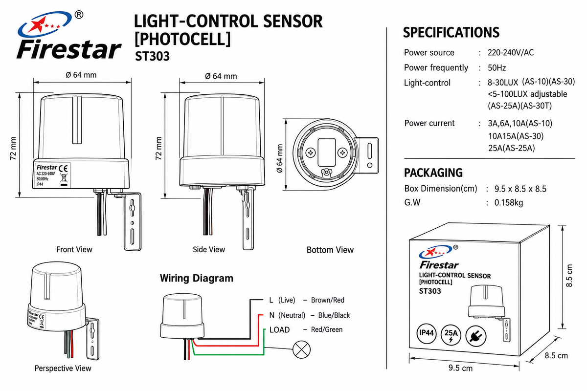 FS-ST303 25A Light Control Sensor Switch IP44-Mr Smart Lighting Company