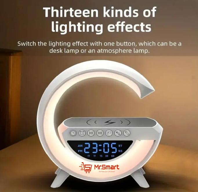 BT-3401 G-Shape Multifunction Light With Alarm Clock, Wireless Charger & BT Speaker. - Mr.Smart SA's Best Online Shopping Store