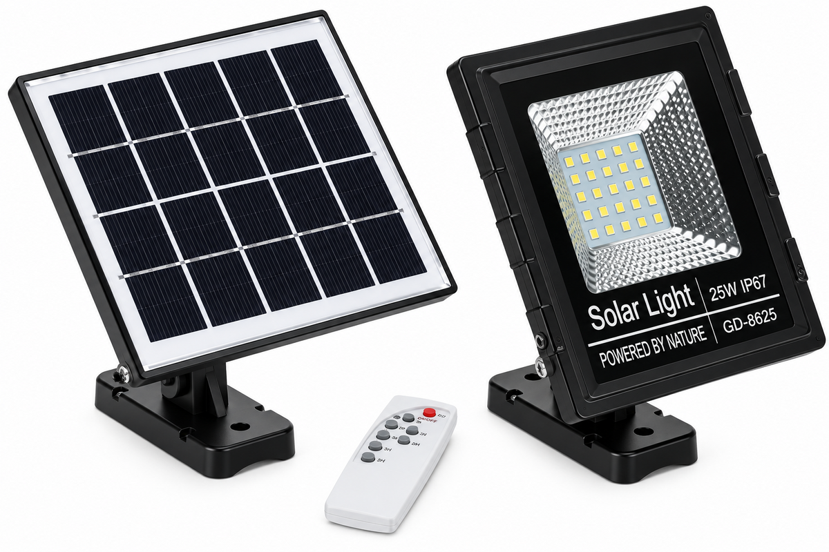 Georgina-Outdoor Solar LED Flood Light With Remote-GD-8625-25W-IP67-6500K-(12 Months Warranty)-Mr Smart Lighting Company