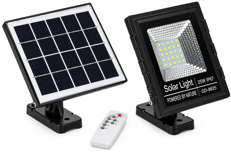 Georgina-Outdoor Solar LED Flood Light With Remote-GD-8625-25W-IP67-6500K-(12 Months Warranty)-Mr Smart Lighting Company