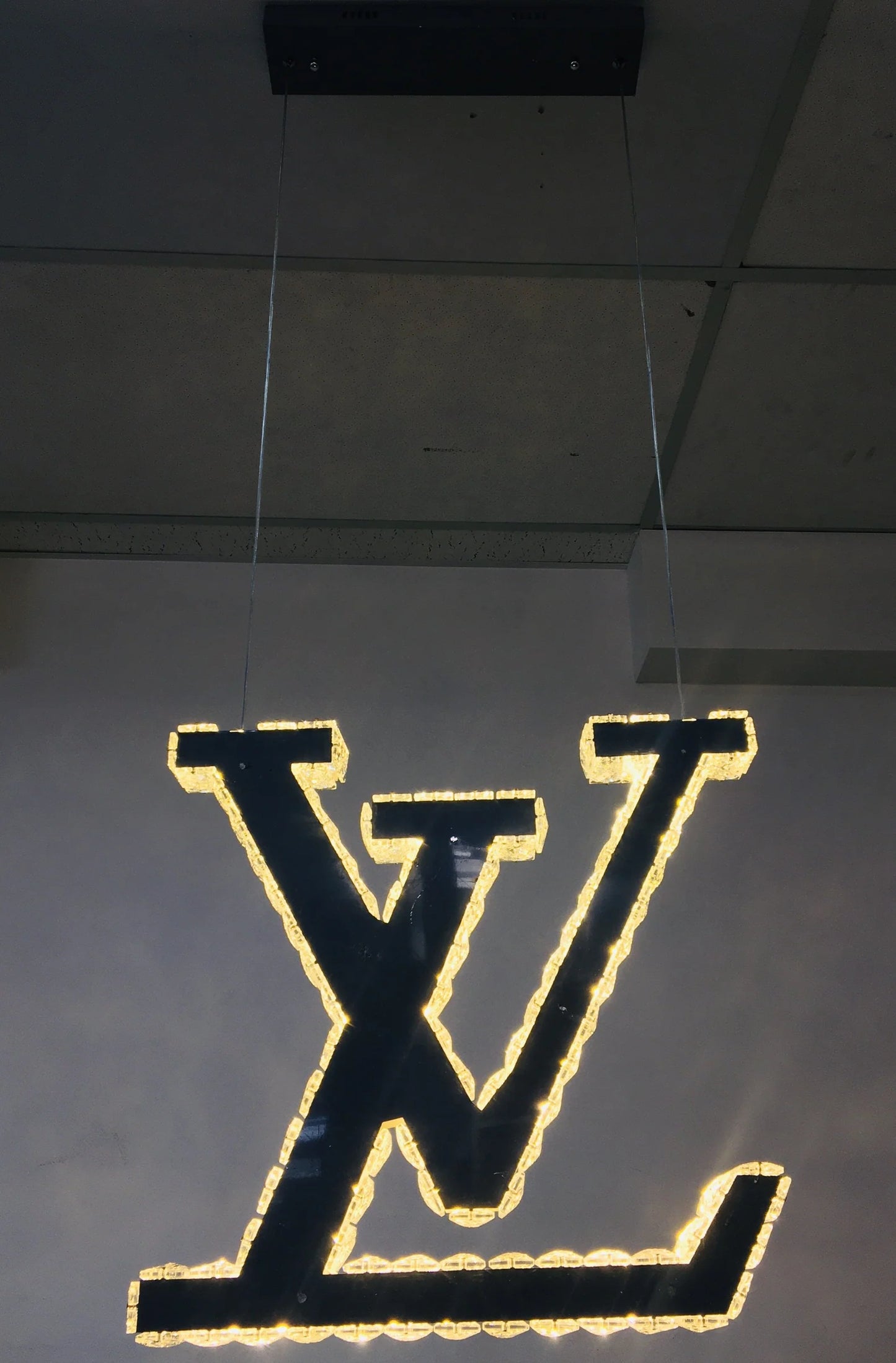 LV Logo Luxury Crystal Hanging LED Pendant Light with Remote.