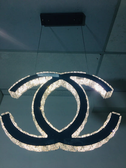 CHANEL Logo Luxury Crystal Hanging LED Pendant Light with Remote.