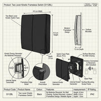 K.Light Two Lever Kinetic Frameless Switch SLL2BL IP42-Product dimensions-Mr Smart Lighting Company.