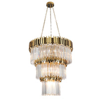 Chandelier with gold and crystal design on a black background