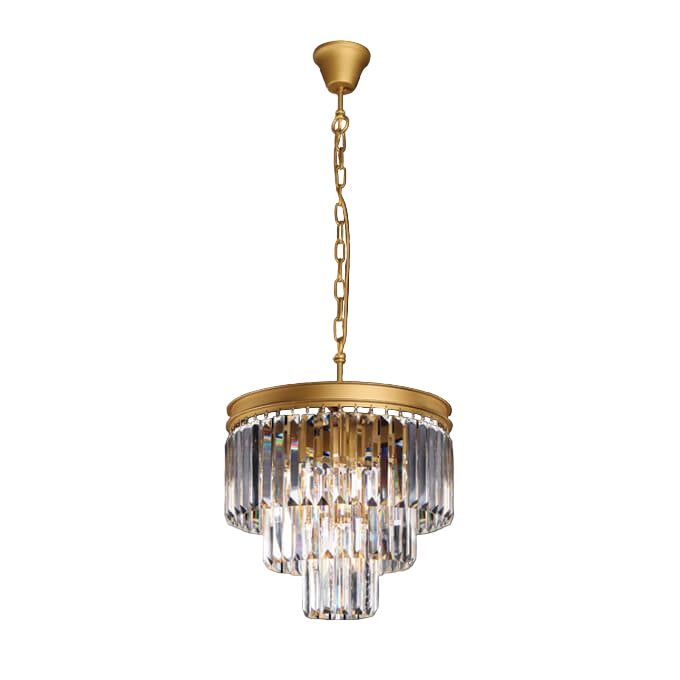 K-Light KLCH-6515/4-SG 230v 40W E14 Small Crystal 3 Tier Chandelier, Satin Gold