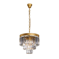 K-Light KLCH-6515/4-SG 230v 40W E14 Small Crystal 3 Tier Chandelier, Satin Gold