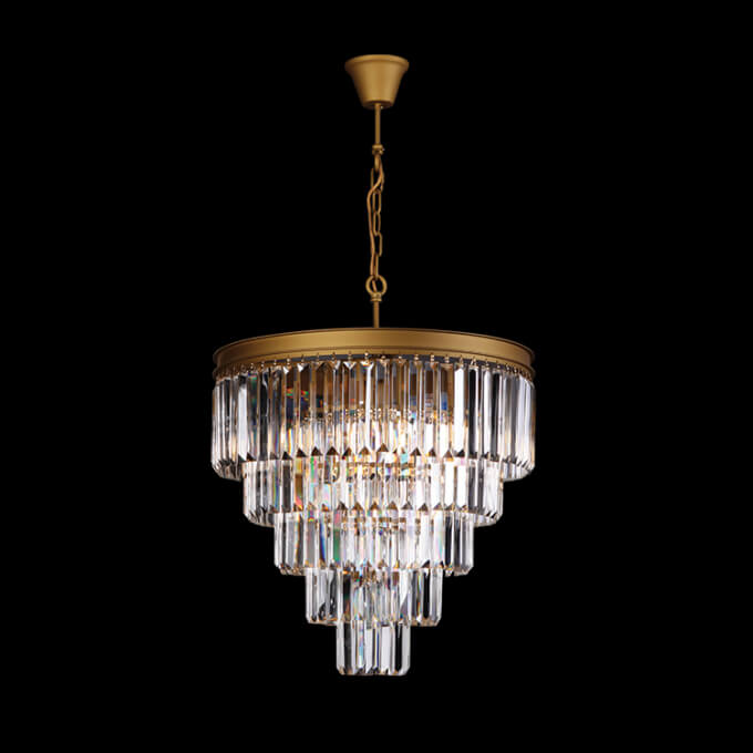 K-Light KLCH-6515/6-SG 230v 40W E14 Small Crystal 5 Tier Chandelier, Satin Gold