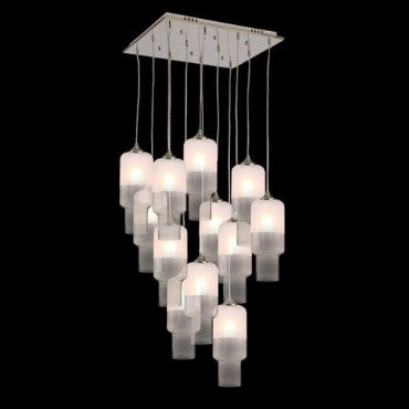 K Light CA-KLCH-3052/FR 12 Lights Cylinder Half Frosted Glass Pendant Cluster Chrome with Half Frosted Glass-Mr Smart Lighting Company.
