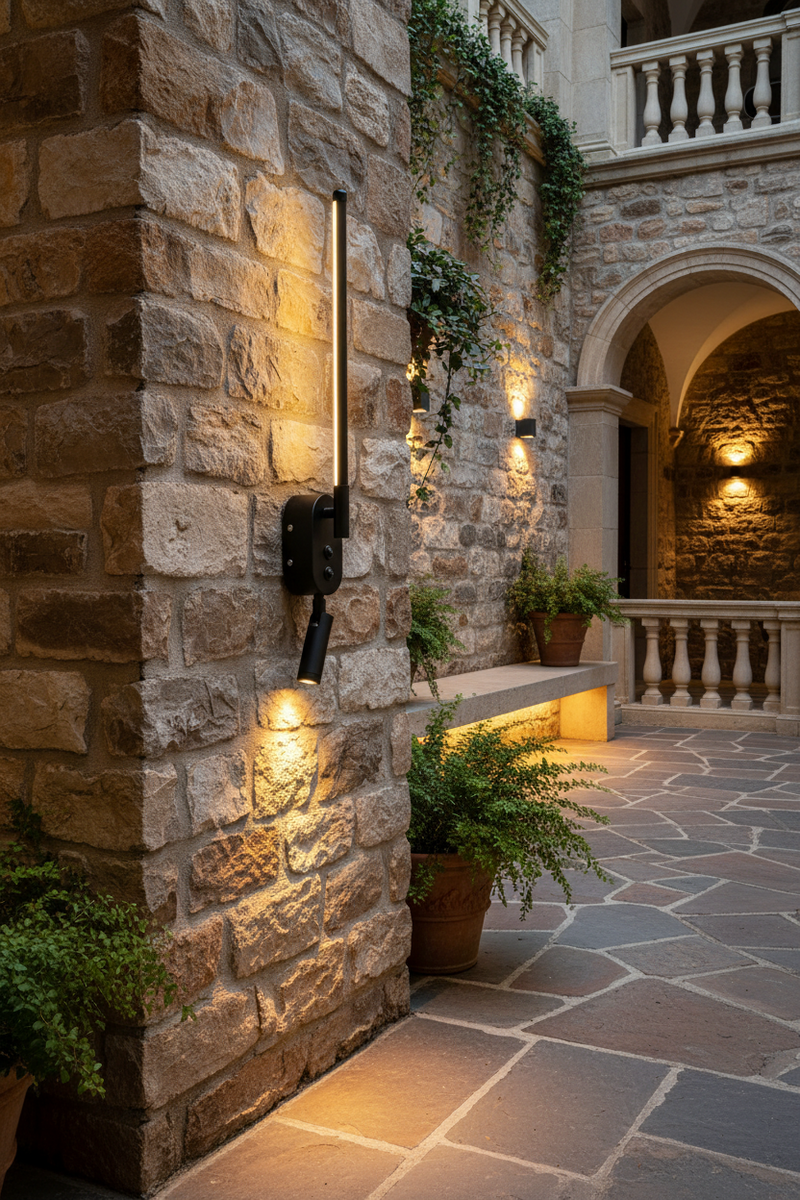 WB554 Black Aluminum and PMMA Linear Wall Light with Rotatable Spotlight Arm and 2 Switches