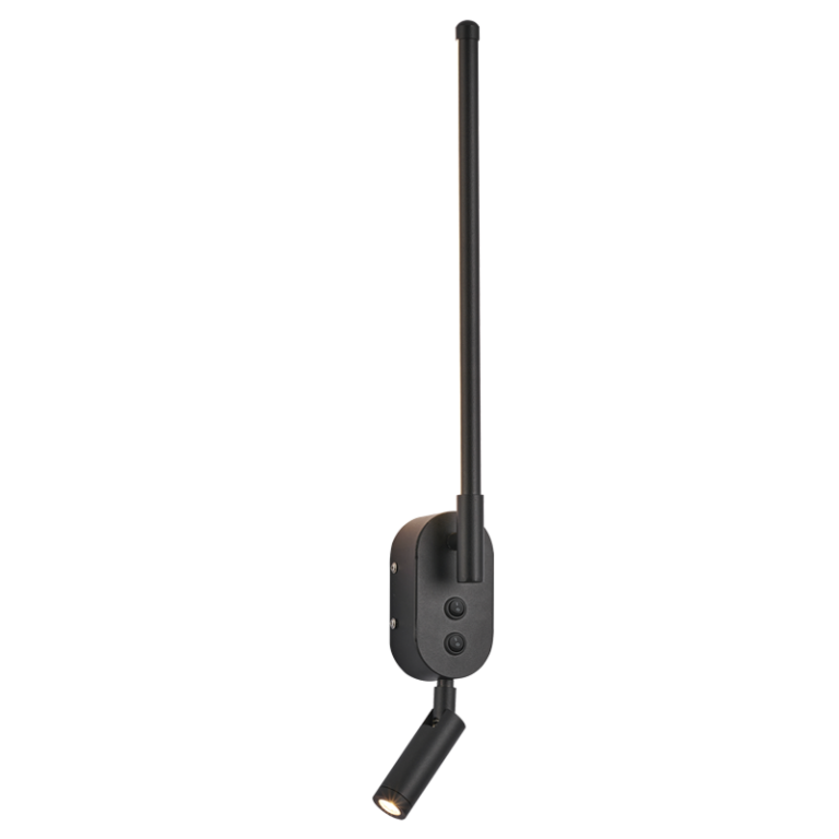 WB554 Black Aluminum and PMMA Linear Wall Light with Rotatable Spotlight Arm and 2 Switches