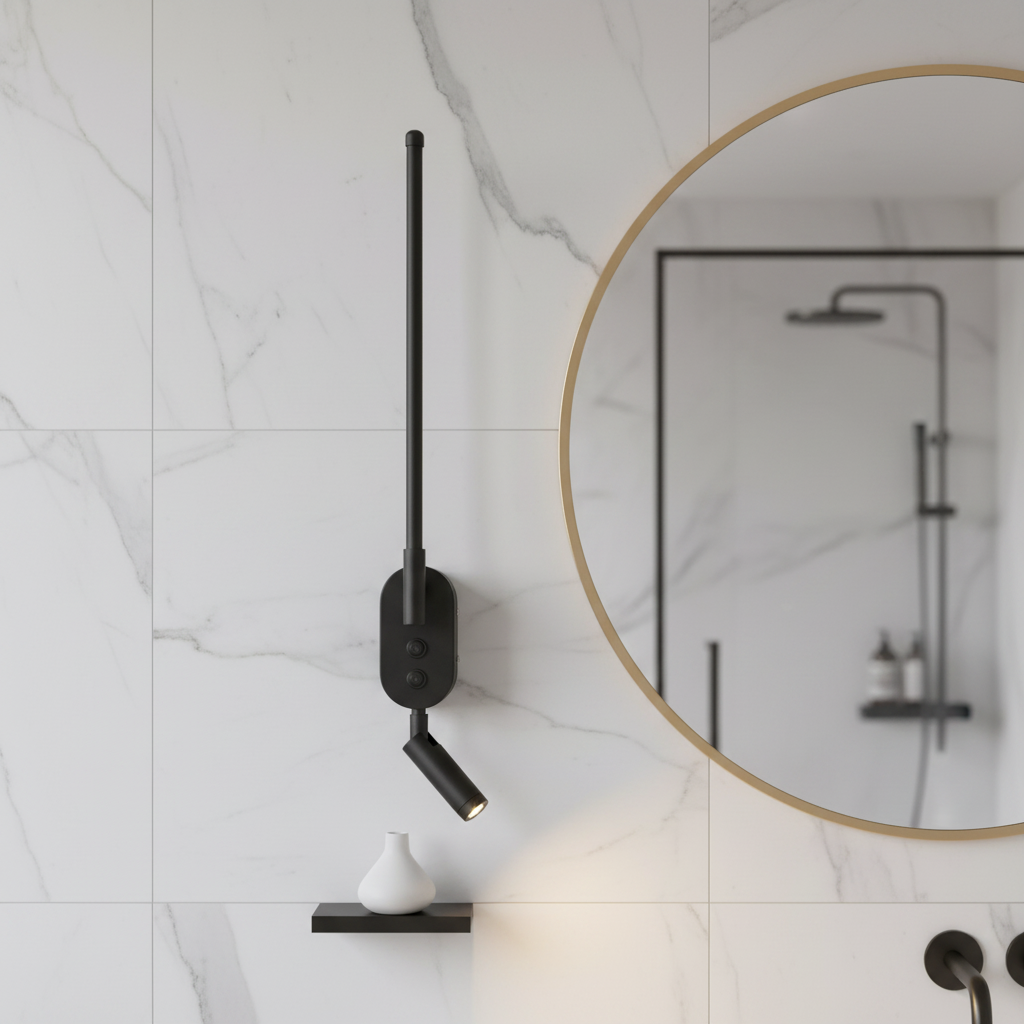 WB554 Black Aluminum and PMMA Linear Wall Light with Rotatable Spotlight Arm and 2 Switches