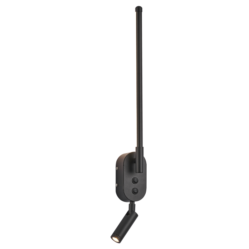 WB554 Black Aluminum and PMMA Linear Wall Light with Rotatable Spotlight Arm and 2 Switches