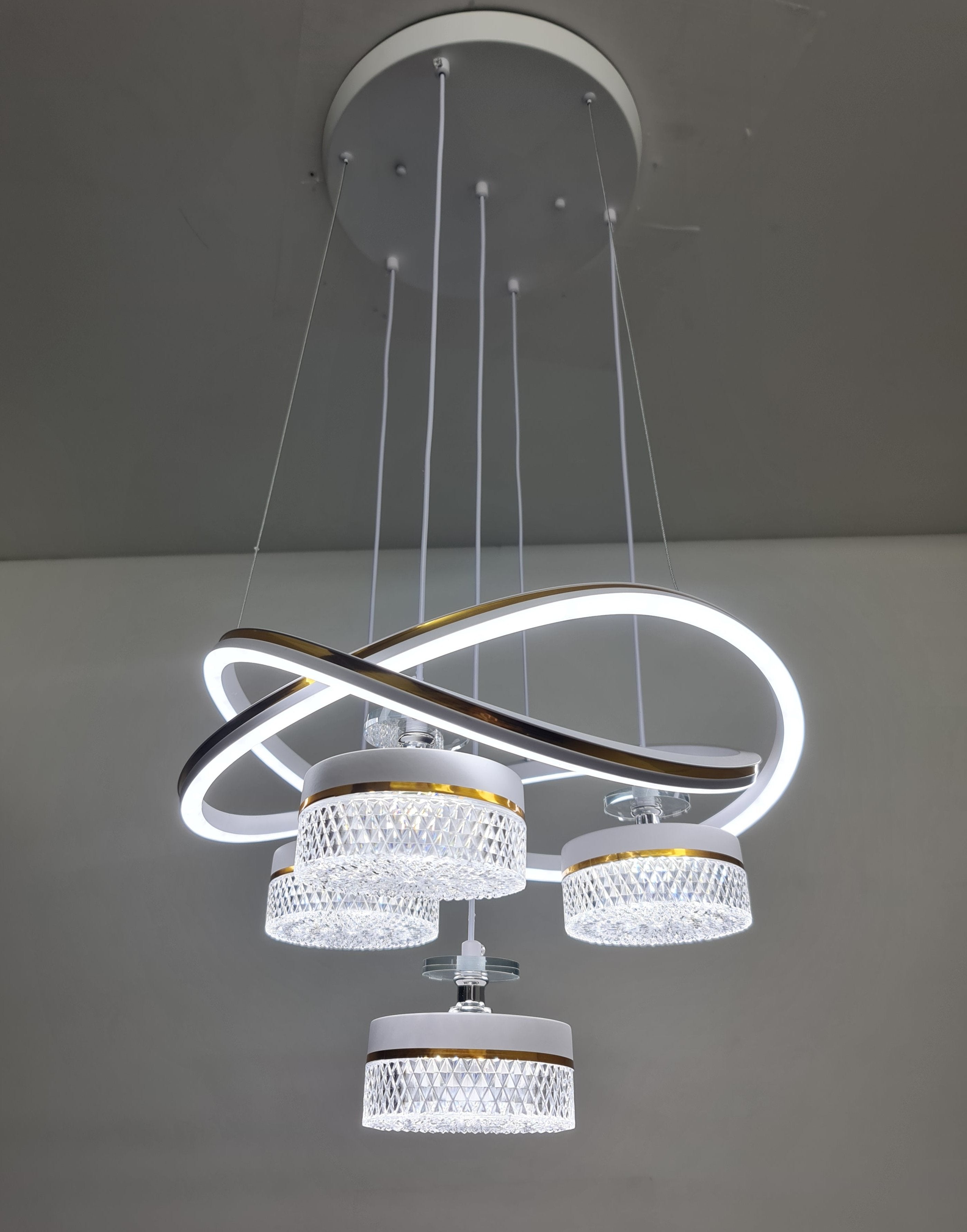 LED Double Ring Quad Crystal Metallic Dining Chandelier Pendant light 2022-3+1.