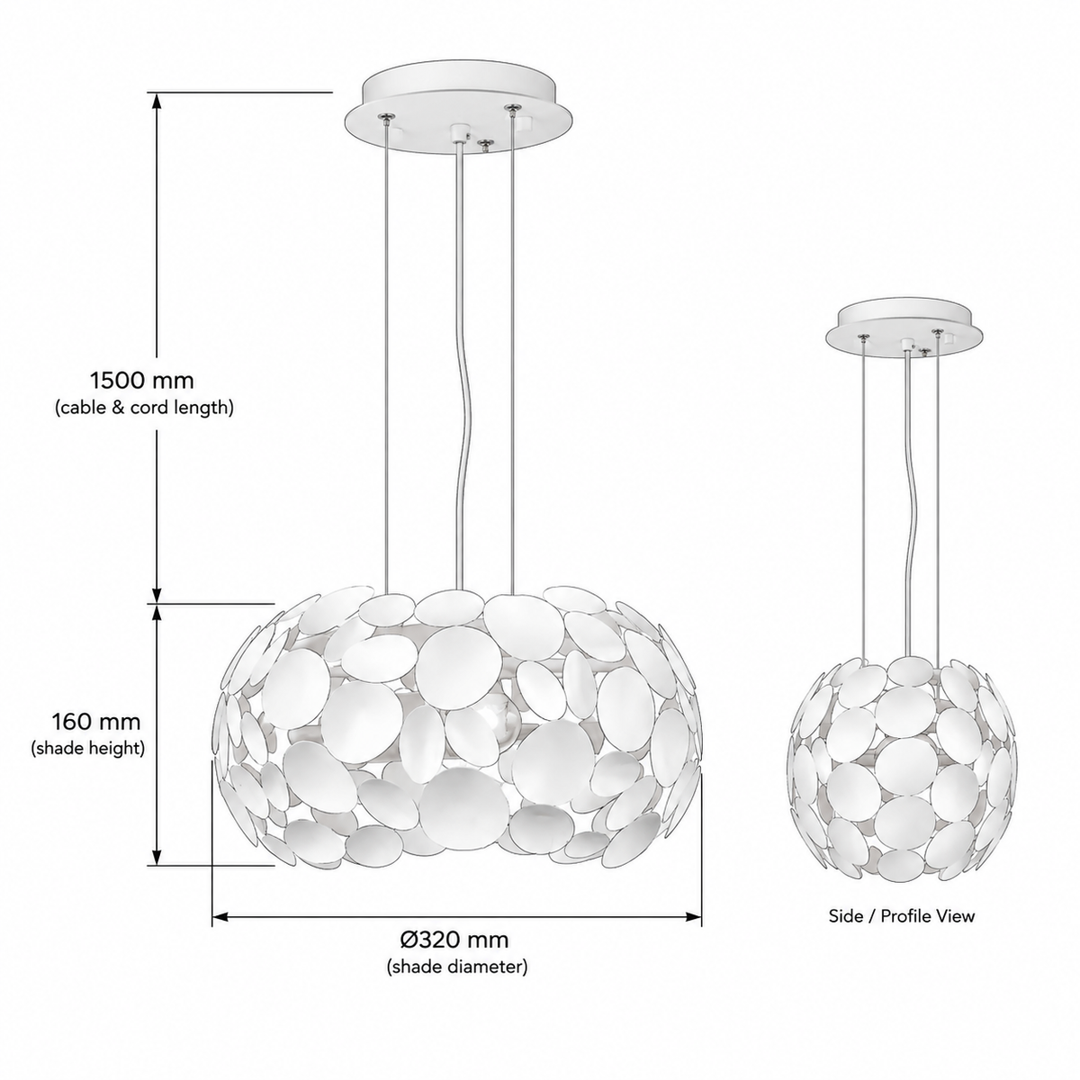 Lamp Type : Excl 2 E27 60w
Height : 160mm
Length : 1500mm Cable & Cord-Product dimensions-Mr Smart Lighting Company.
