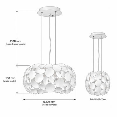 Radiant Pendant Metal 320mm White E27 2x60w.