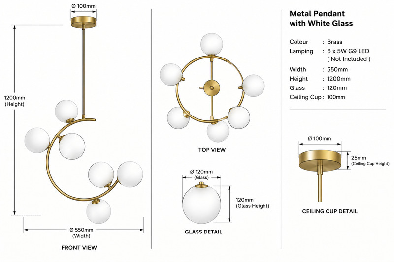 Brightstar-PEN894/6 BRASS Pendent Light.