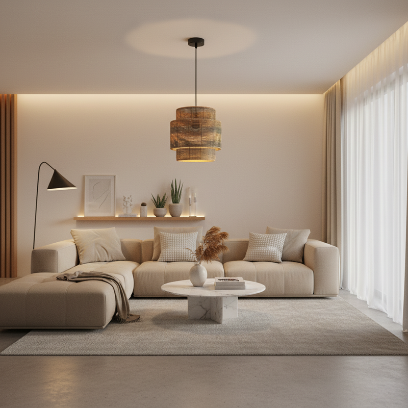 PENDANT LIGHT-PEN301 BK/RATTAN