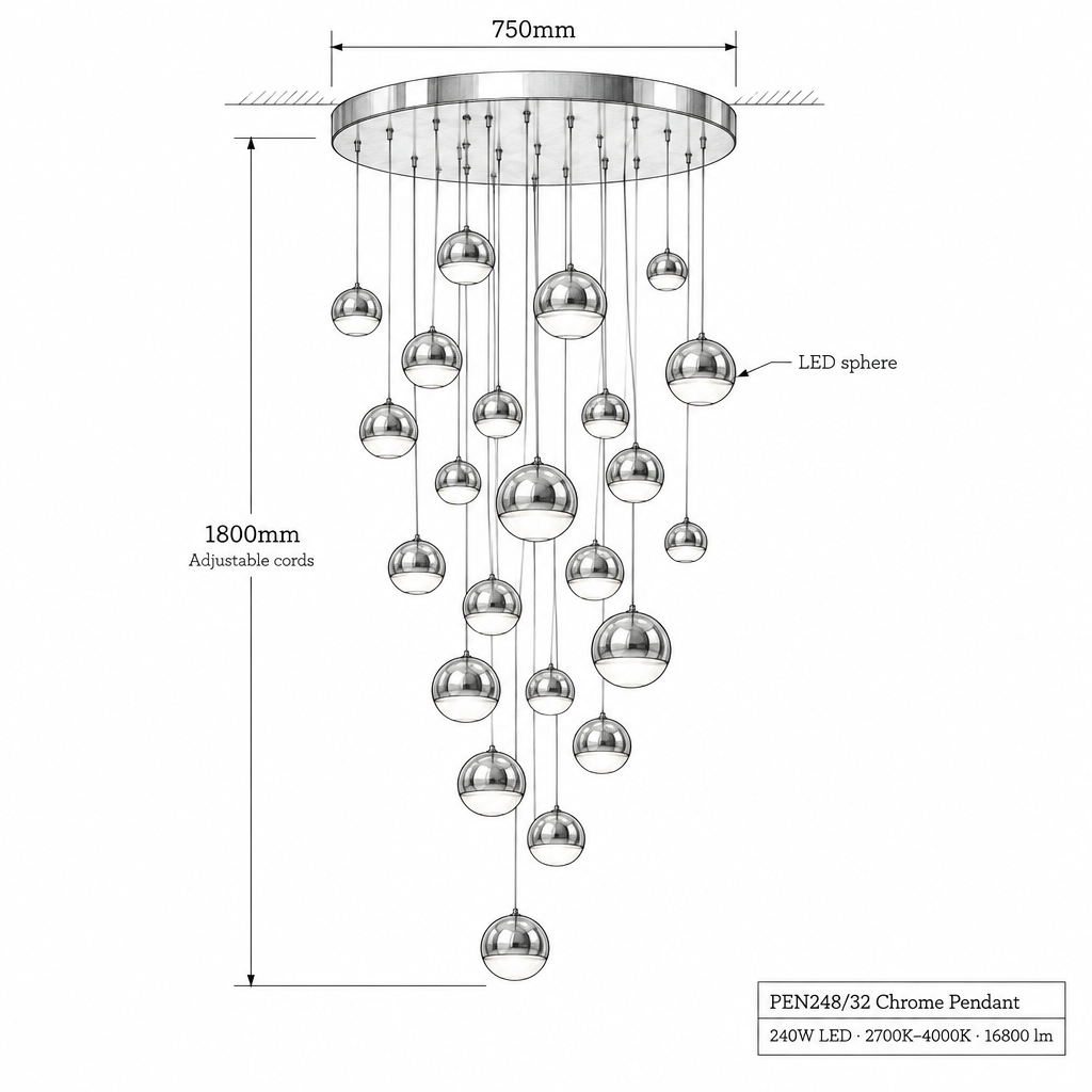 PENDANT LIGHT-PEN248/32 CHROME 3CCT.