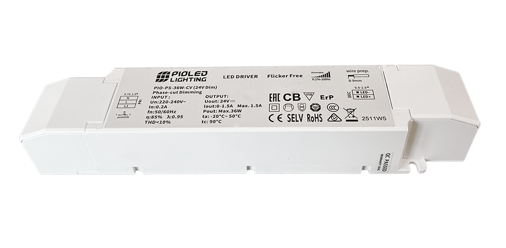 PS014 - 36W 24V IP20 CV LED Push Dimmable Driver.