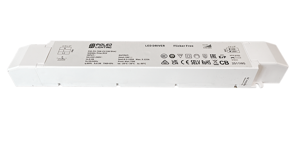PS015 - 75W 24V IP20 CV LED Push Dimmable Driver.