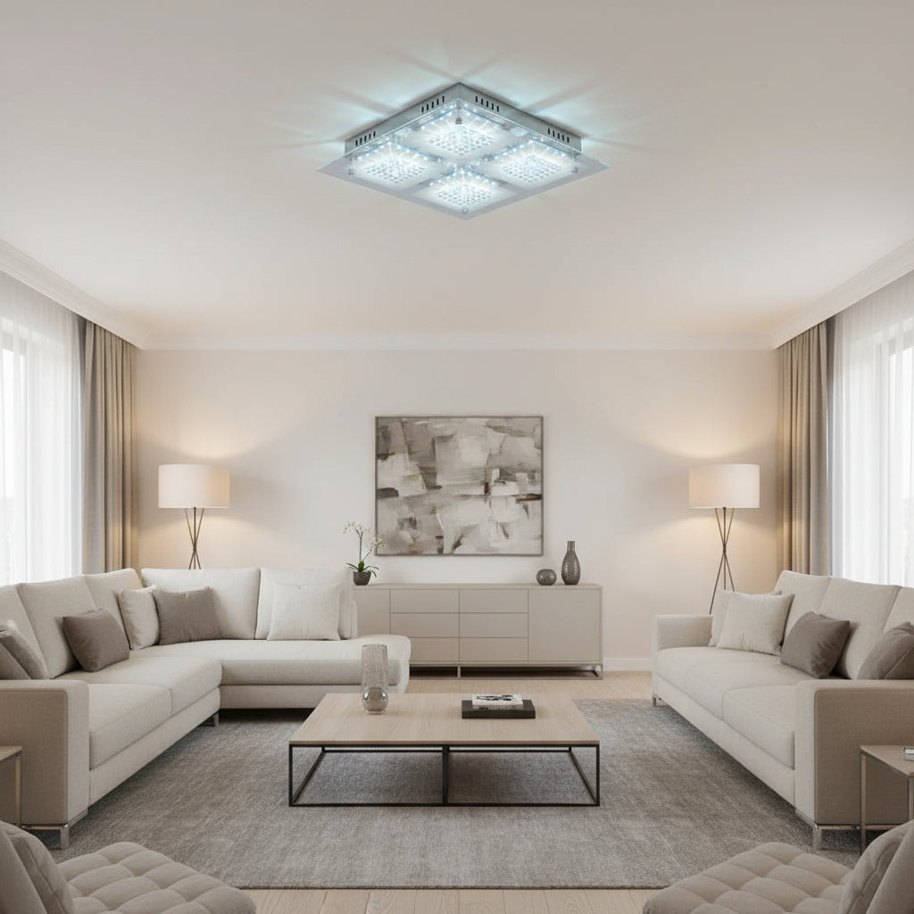 Radiant RC178 Crystal Square LED Ceiling Light 24W 360mmx360mm CCT Chrome and Silver