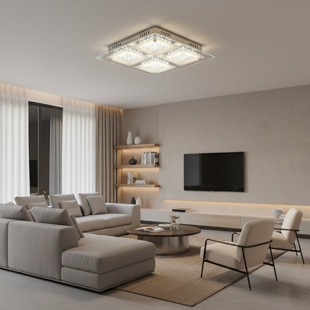 Radiant RC178 Crystal Square LED Ceiling Light 24W 360mmx360mm CCT Chrome and Silver
