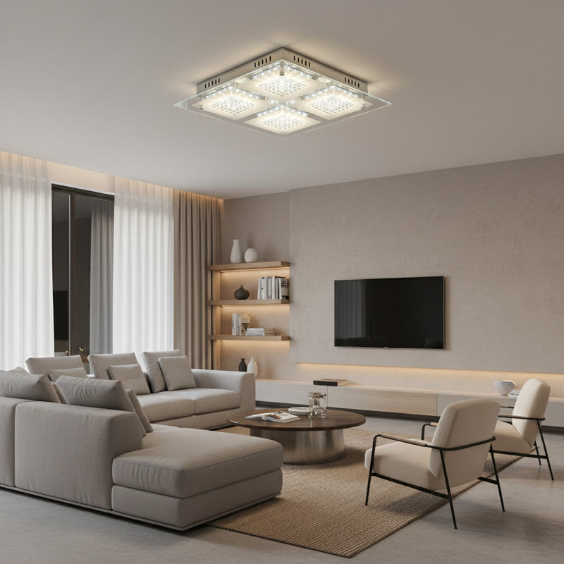 Radiant RC178 Crystal Square LED Ceiling Light 24W 360mmx360mm CCT Chrome and Silver