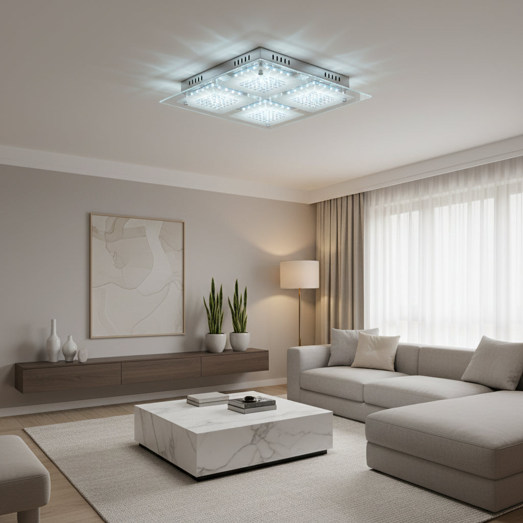 Radiant RC178 Crystal Square LED Ceiling Light 24W 360mmx360mm CCT Chrome and Silver