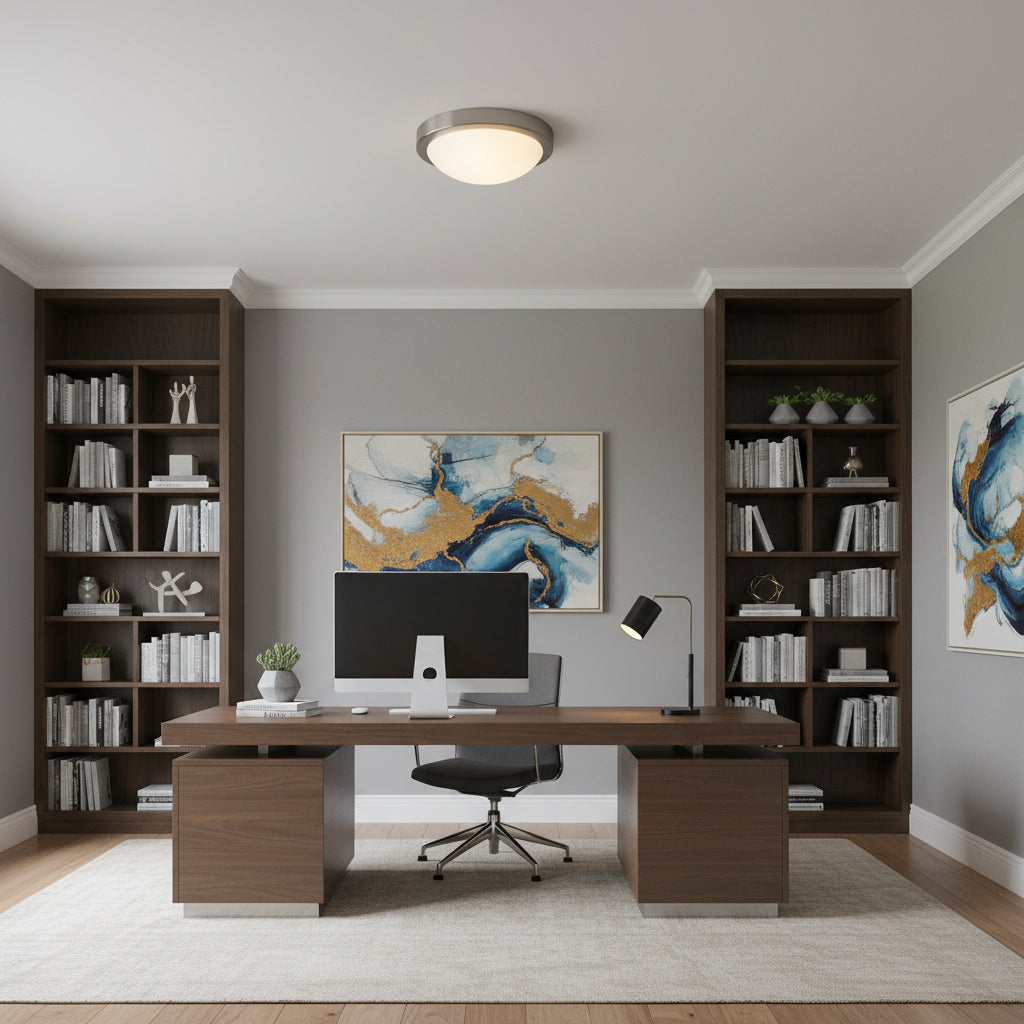 Flat Ceiling Light – Satin Silver (E27 2x60W) - RC51SSW.