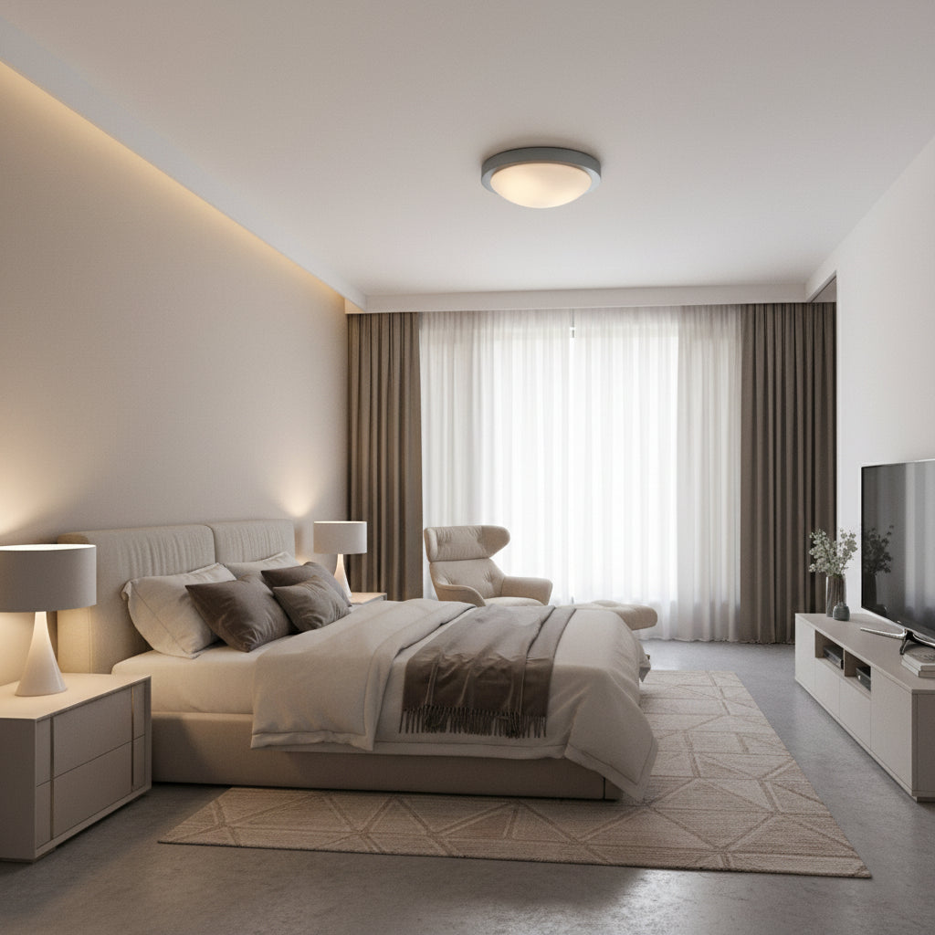 Radiant Lighting-Flat Ceiling Light Satin Chrome E27 2x60w -RC51SCW