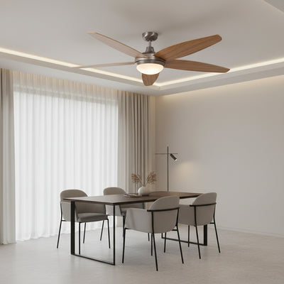 Lancer Ceiling Fan with Light Satin Chrome & Wood-RF31WD