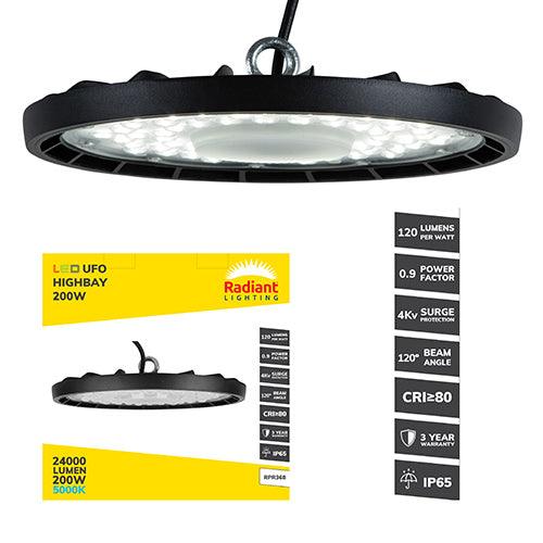 Radiant 200W LED UFO High bay light - 3 year warranty.