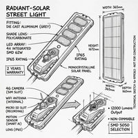 Radiant-Solar Street Light with Wi-fi 4G Camera-RPR363-IP65-6500K-(2 Years Warranty)-Modern product dimensions-Mr Smart Lighting Company.