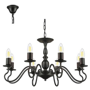 Radiant RP186 8LT Chandelier E27 8X40W 230V Black-Mr Smart Lighting Company.