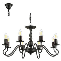 Radiant RP186 8LT Chandelier E27 8X40W 230V Black-Mr Smart Lighting Company.
