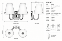 Radiant RW143 Madlyn 2-Light Wall Light–Chrome, 2×E14-Product Dimensions-Mr Smart Lighting Company