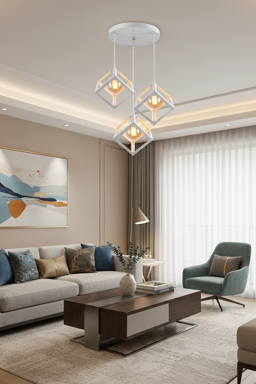 3 Metal White cubes pendant light 6014/3R