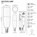 Stick Lamp T36 8W LED E14 5000K-Modern product dimensions-Mr Smart Lighting Company