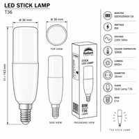 Stick Lamp T36 8W LED E14 5000K-Modern product dimensions-Mr Smart Lighting Company