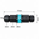 T85 Cable Connector Waterproof 2-Way Black-IP68-Dimentions-Mr Smart Lighting Company