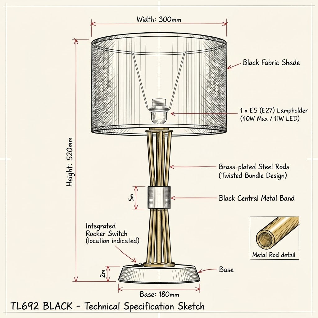 TABLE LAMP-TL692 BLACK Table Lamp-Product dimensions-Mr Smart Lighting Company