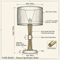 TABLE LAMP-TL692 BLACK Table Lamp-Product dimensions-Mr Smart Lighting Company