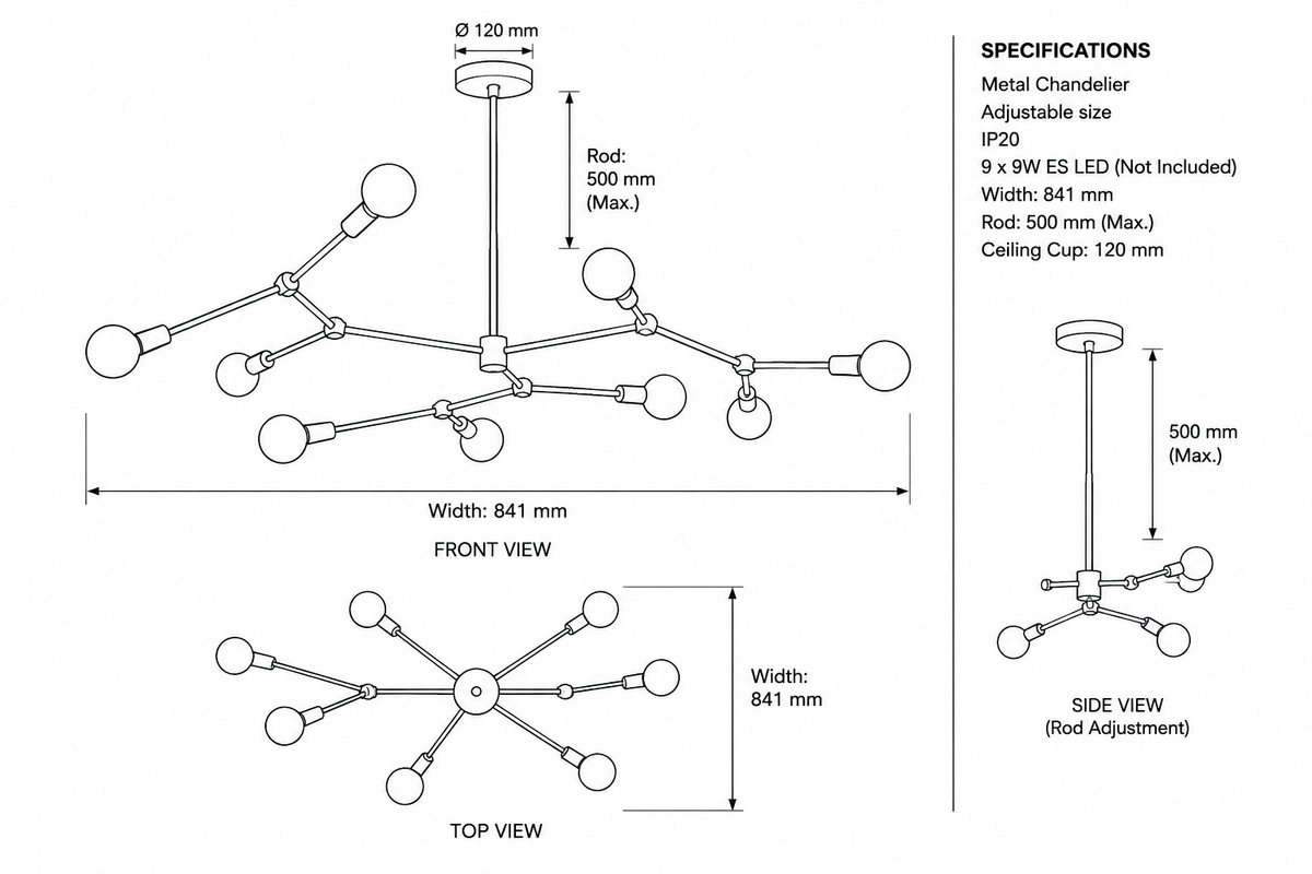 Brightstar-CH512/9 BRONZE Chandelier.