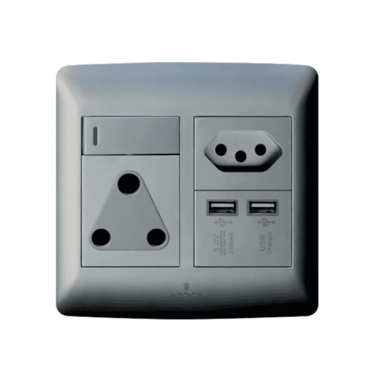 USB/EURO/SINGLE SOCKET - Silver.