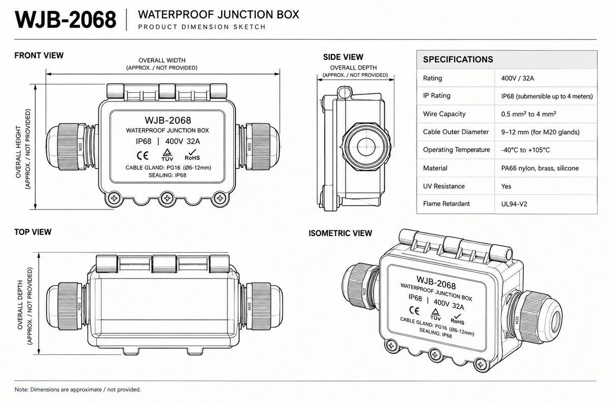 Waterproof Junction Box-WJB-2068-IP68-400V/32A-Mr Smart Lighting Company