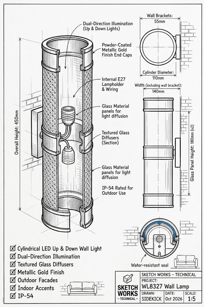 WL8327 WW Wall Lamp-IP54-3000K-(2 Years Warranty).