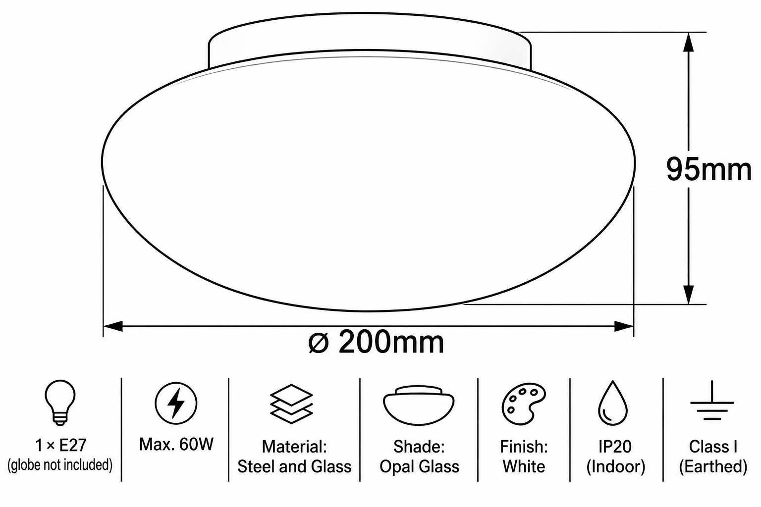 Eurolux Ella Bathroom Ceiling Light –IP20, White.